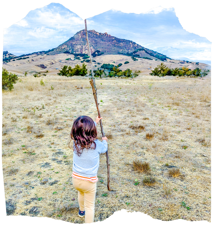 Child Exploring The Great Outdoors With Walking Stick